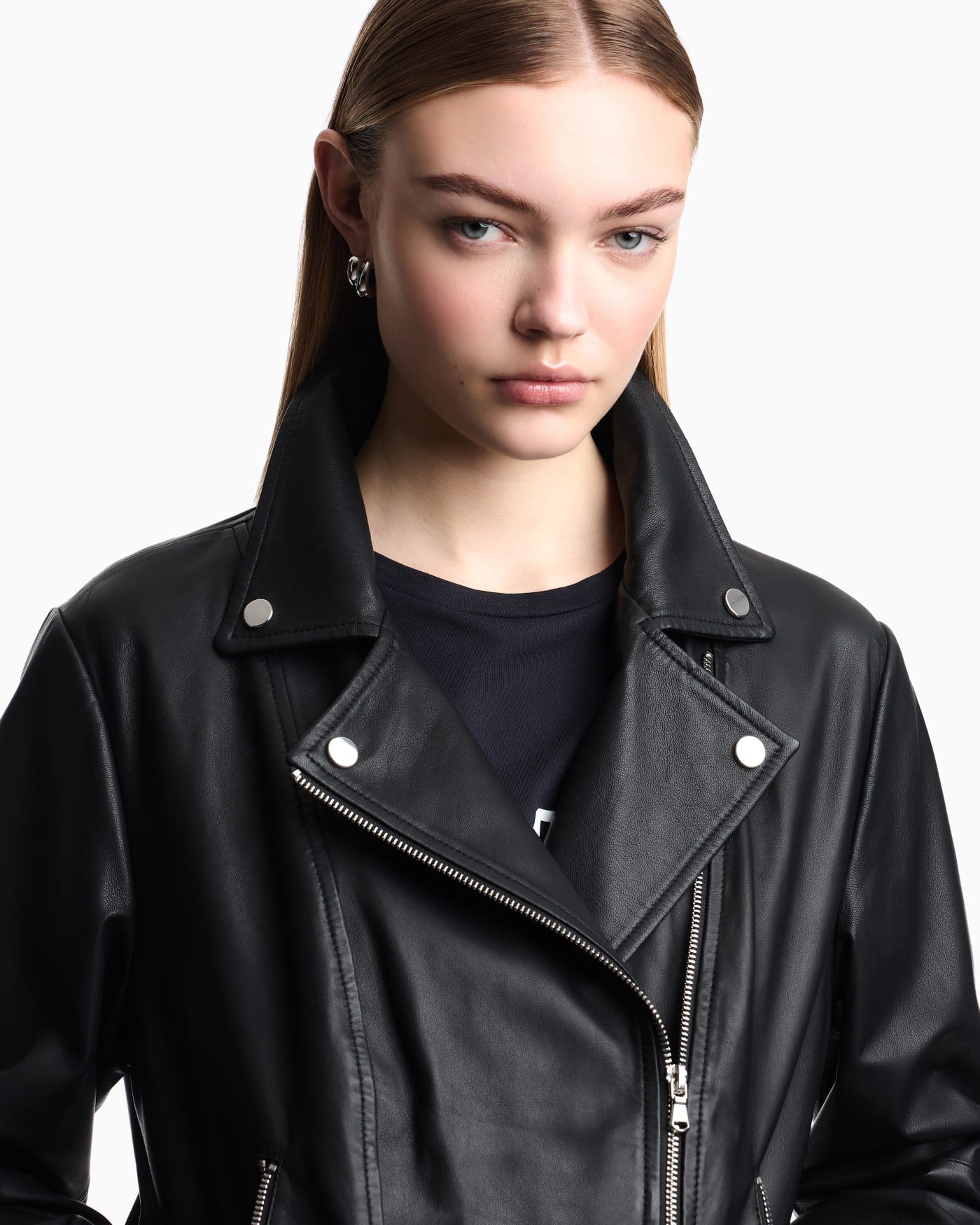 Asymmetrical zip biker jacket woman