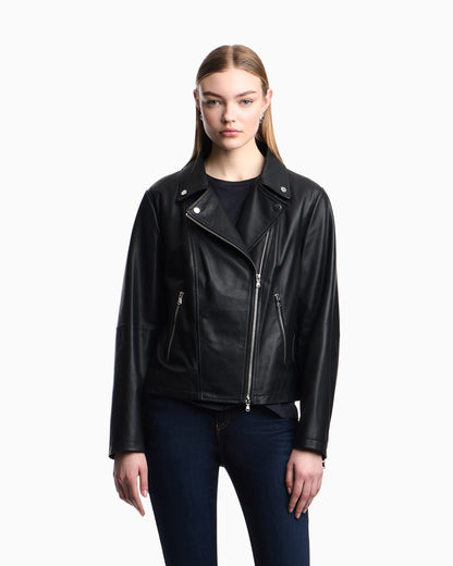 Asymmetrical zip biker jacket woman