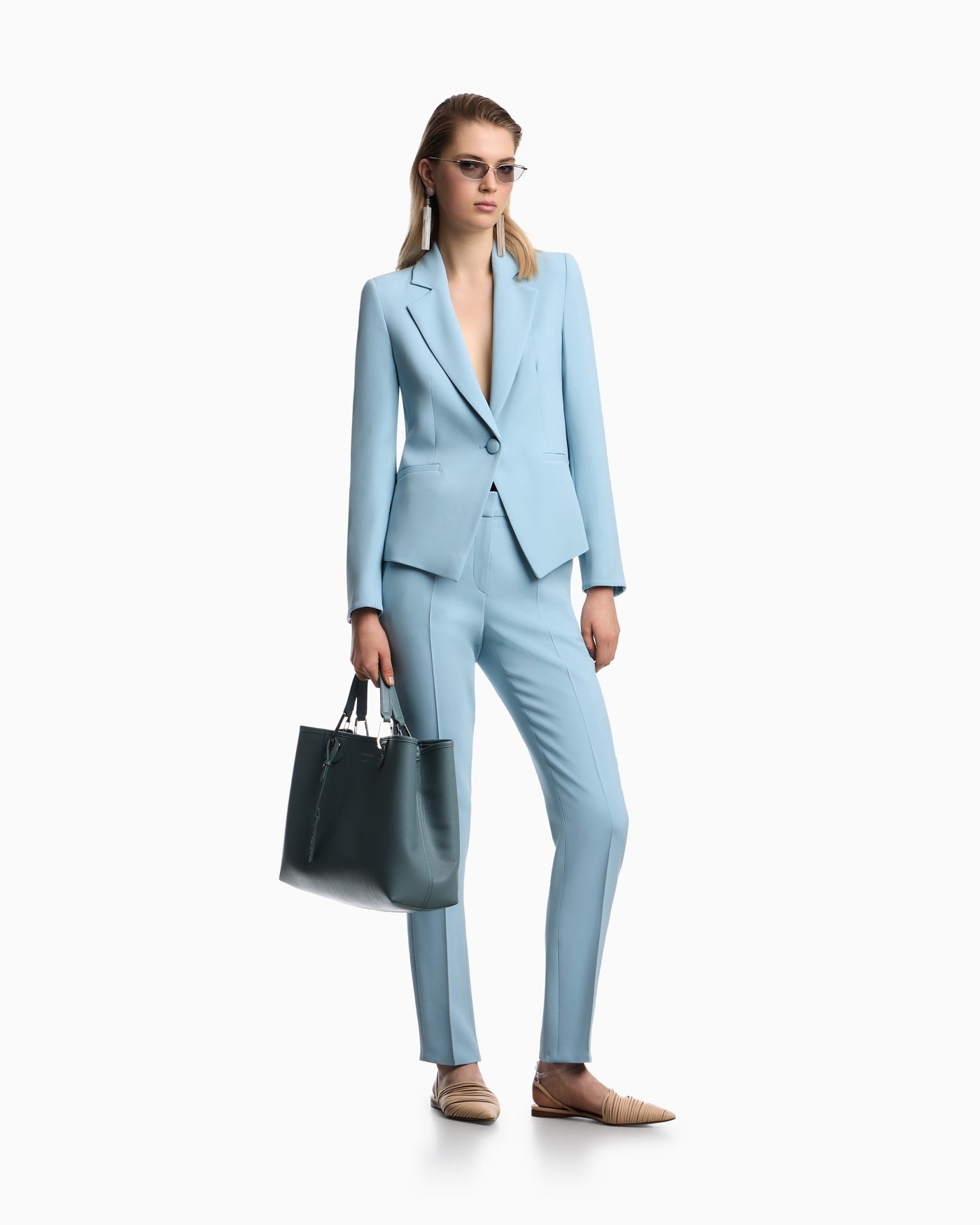 Cady crêpe trousers with belt loops and rib