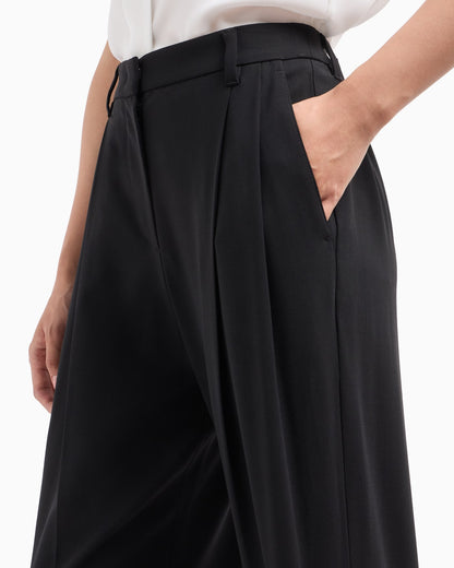 Pleated trousers high waist wool for woman