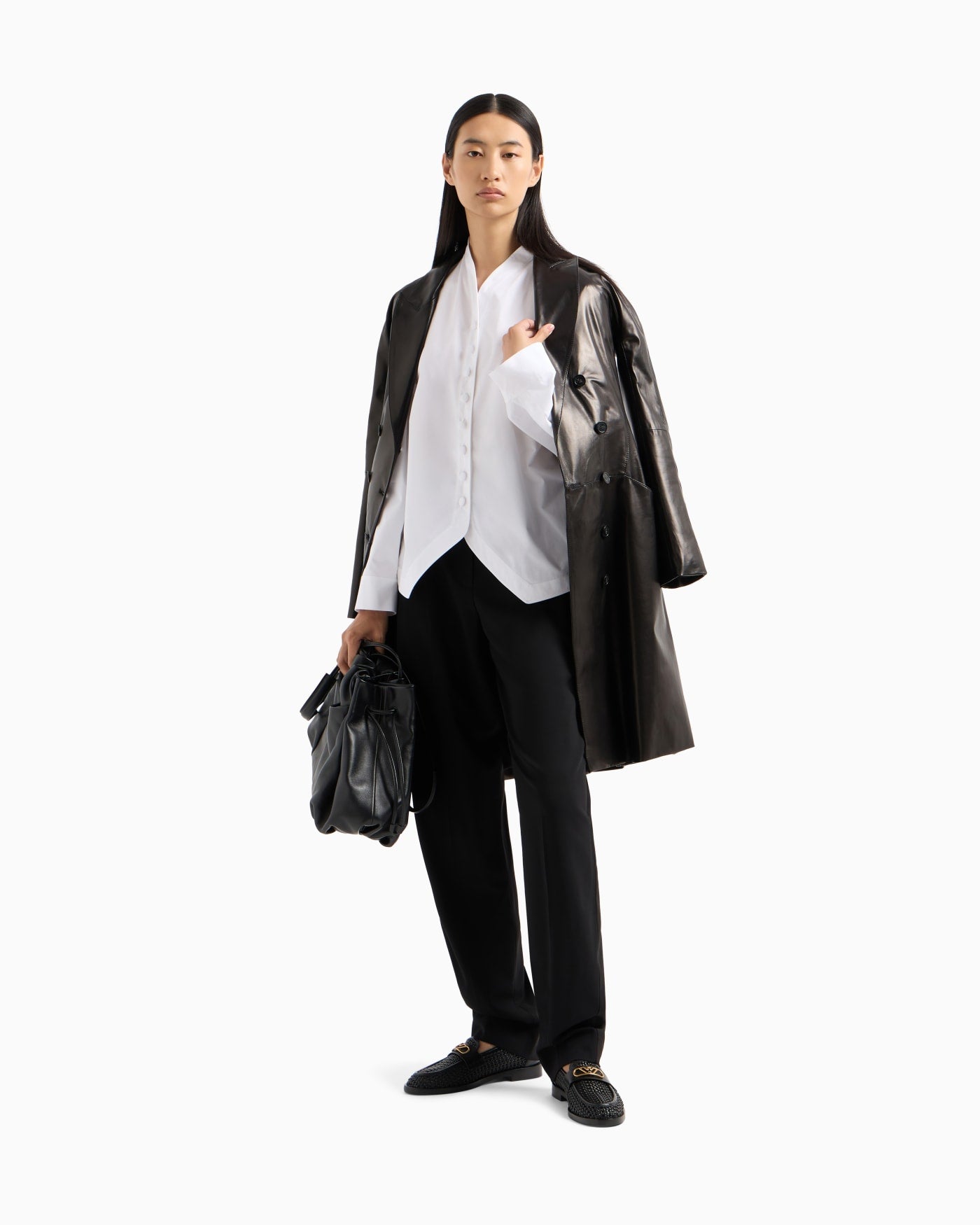 Pleated trousers high waist wool for woman