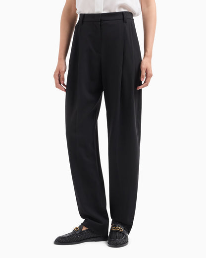 Pleated trousers high waist wool for woman