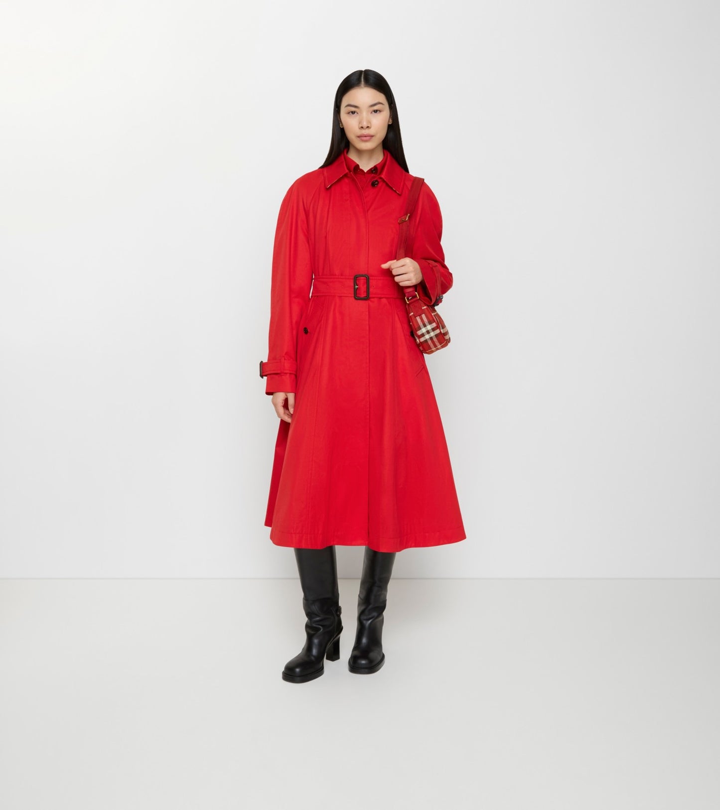 Long Gabardine Ellingham Fit-and-flare Car Coat in Crayon red