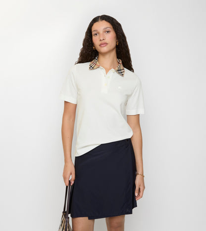 Check Collar Cotton Polo Shirt in Chalk white