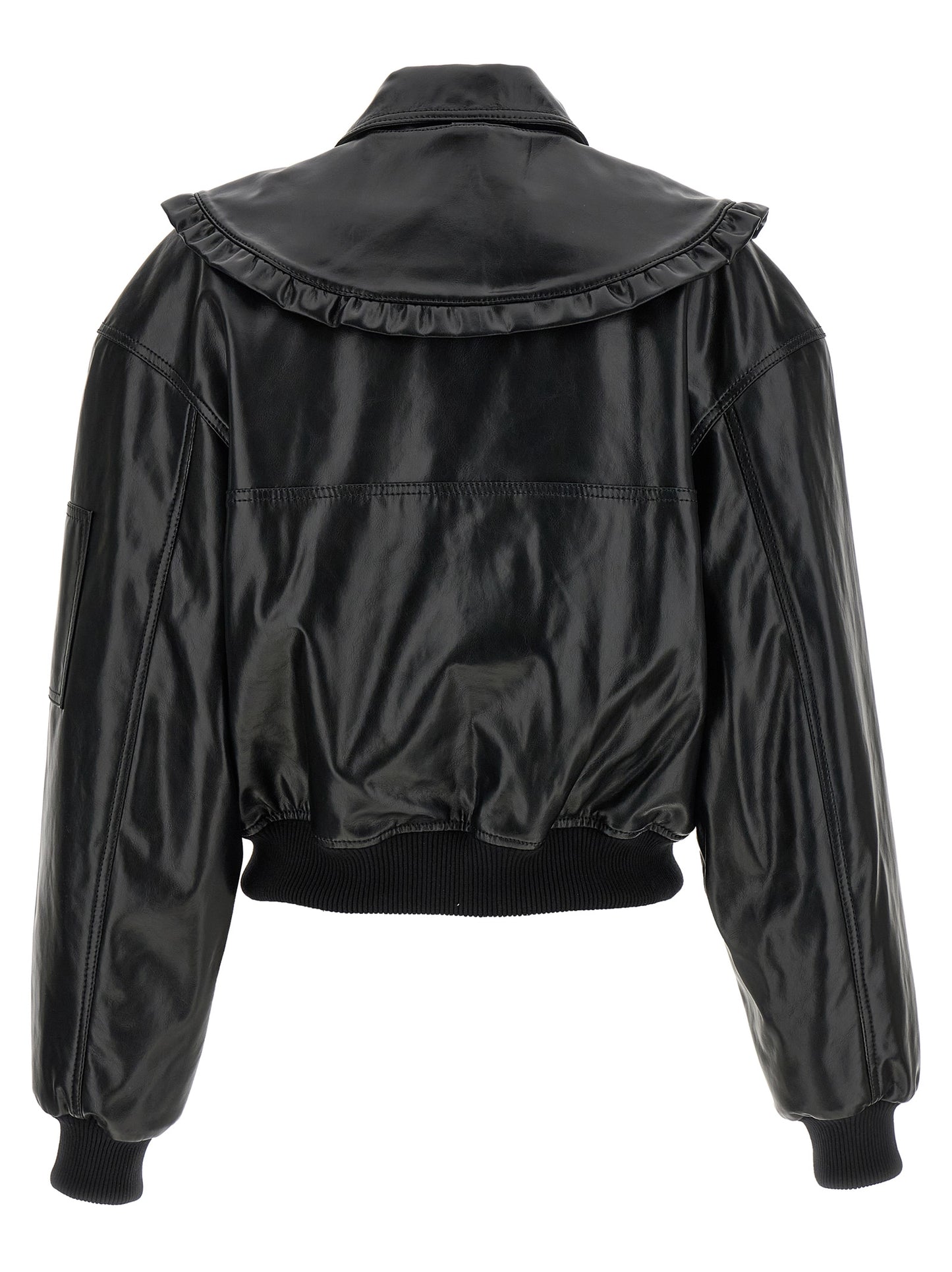 Ganni Black Leather Bomber Jacket