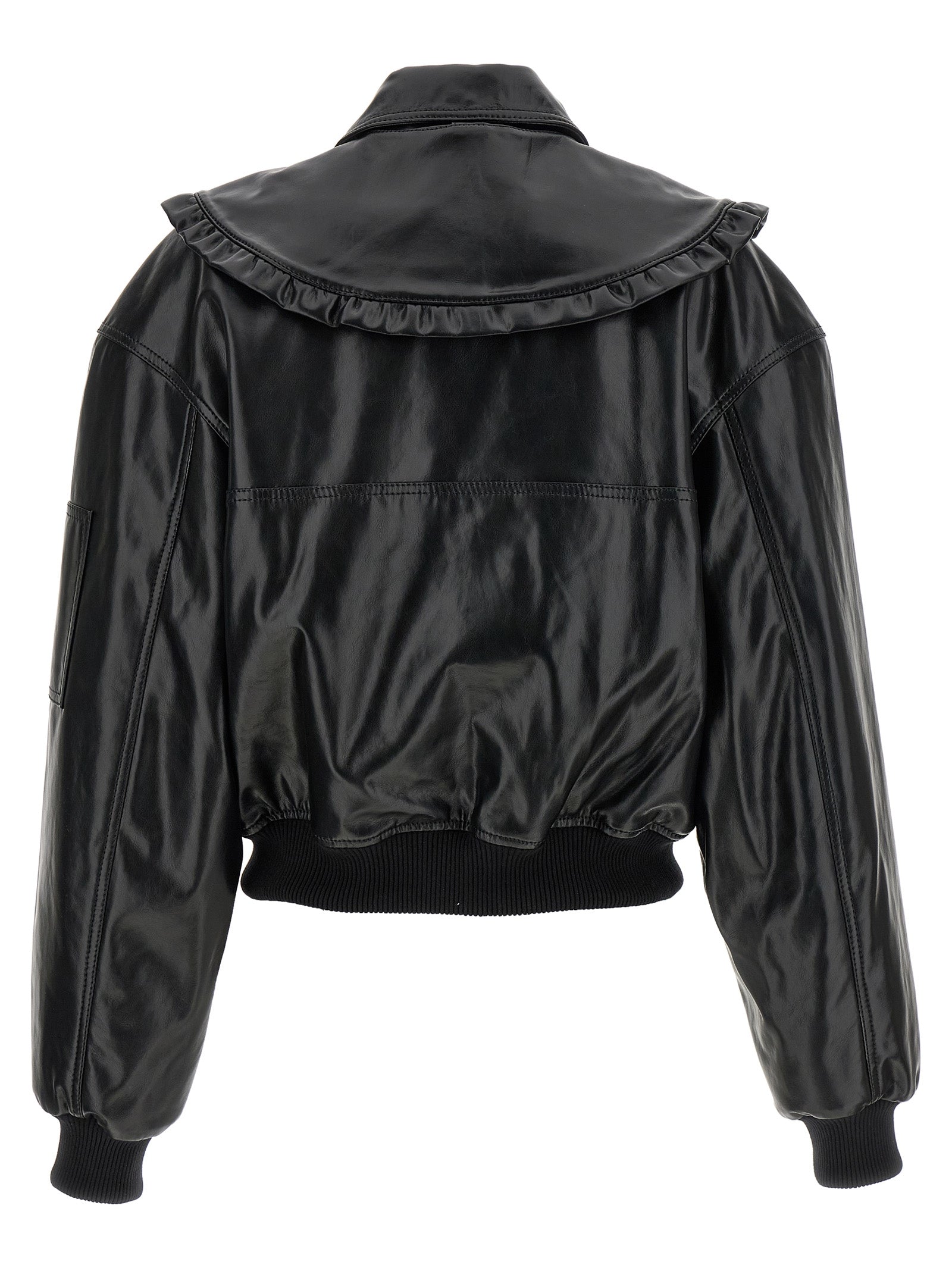 Ganni Black Leather Bomber Jacket