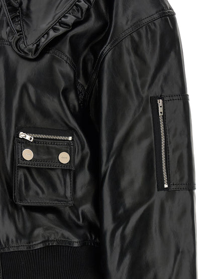 Ganni Black Leather Bomber Jacket