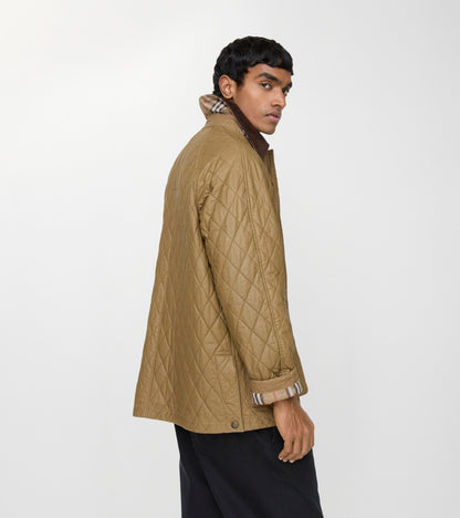 Quilted Coated Cotton Barn Jacket in Walrus brown/hemlock beige