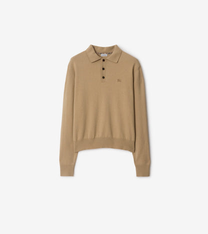 Long-sleeve Cashmere Blend Polo Shirt in Scorched brown