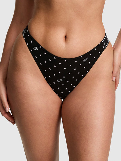 Logo Cotton High-Leg Thong Panty
