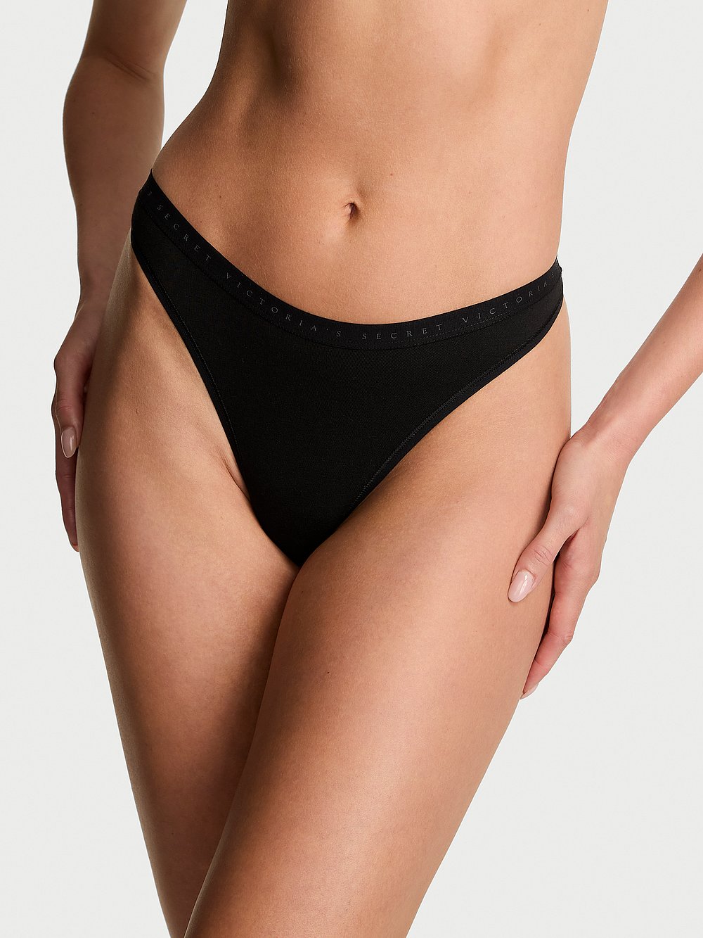 Stretch Cotton High-Leg Scoop Thong Panty