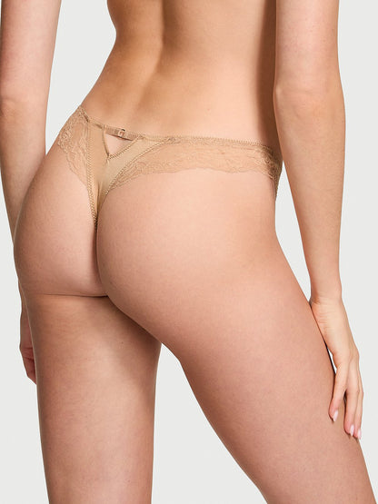 Denim Mesh Ruffled String Thong Panty