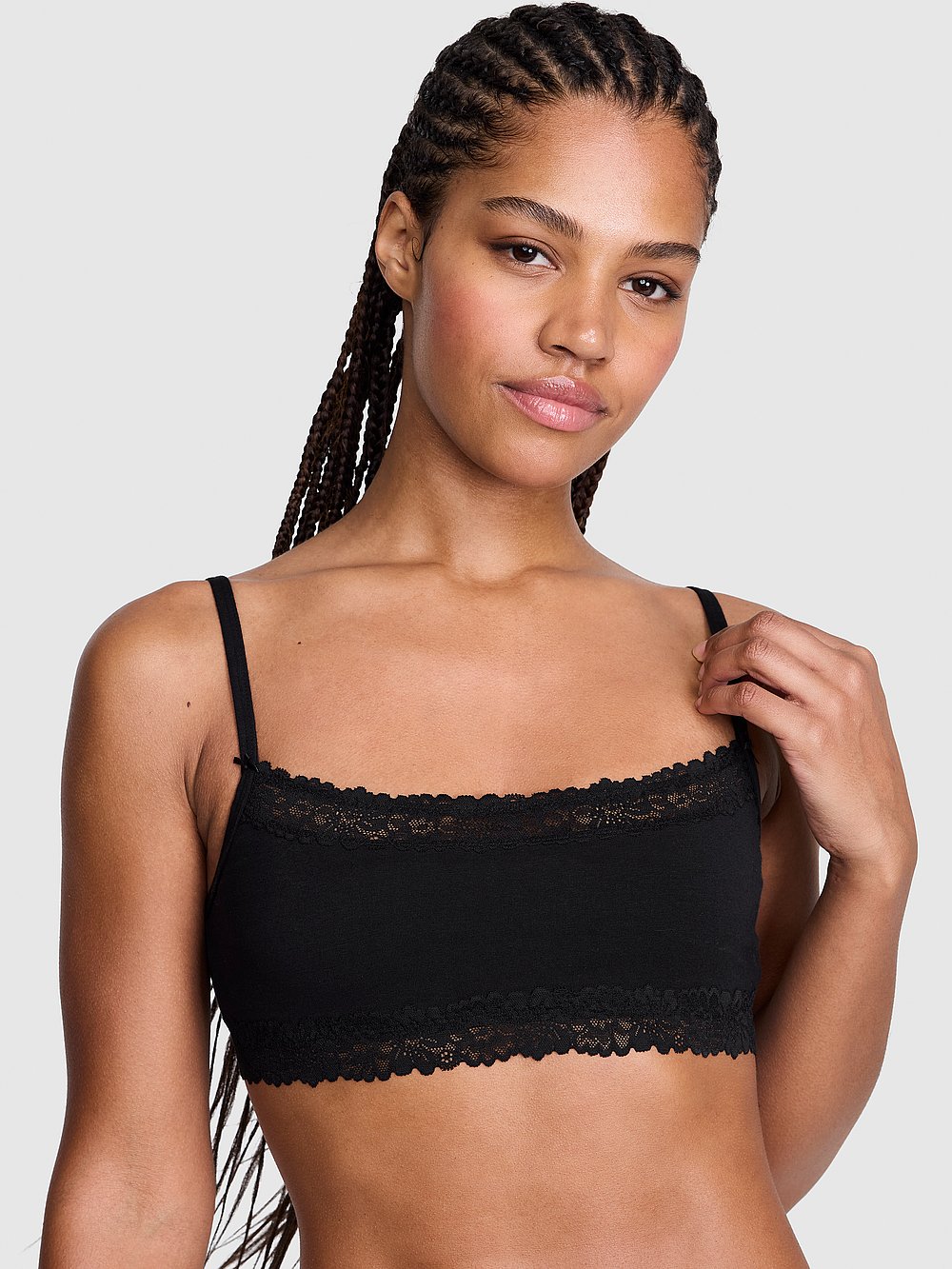 Cotton Unlined Lace-Trim Scoop Bralette
