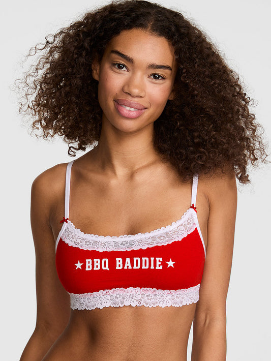 Cotton Unlined Lace-Trim Scoop Bralette