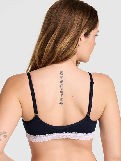 Cotton Unlined Lace-Trim Scoop Bralette