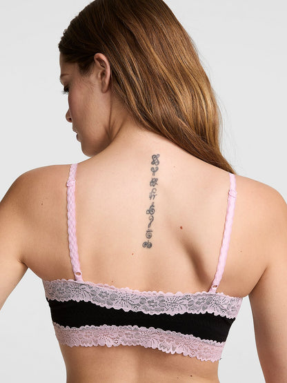 Cotton Unlined Lace-Trim Front-Close Triangle Bralette