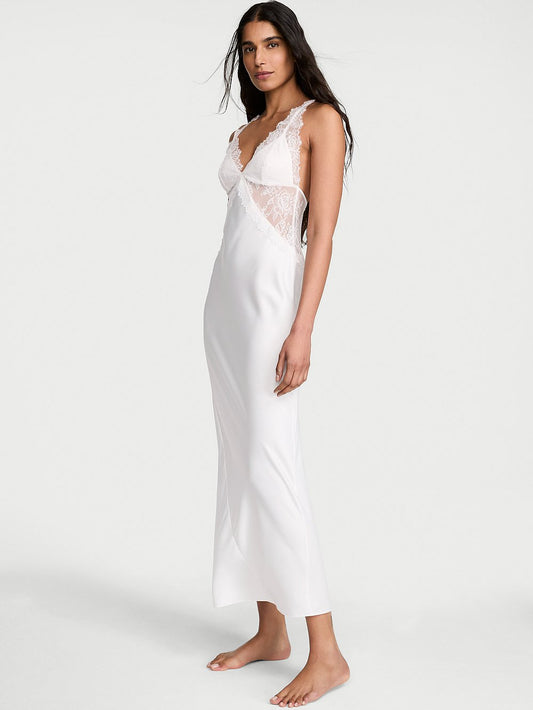 Satin Rose Lace Long Slip Dress