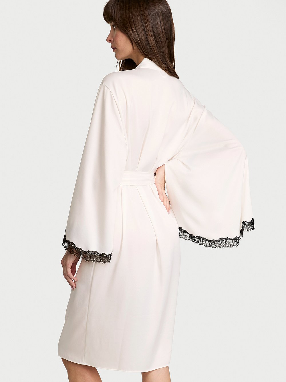 Satin Rose Lace-Trim Midi Robe