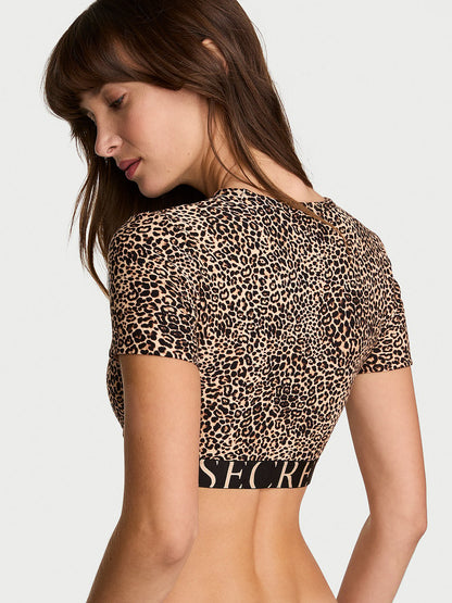 Cotton Short-Sleeve Bralette Crop Top