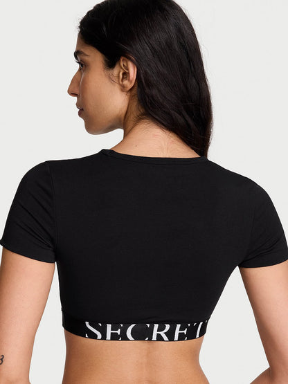 Cotton Short-Sleeve Bralette Crop Top
