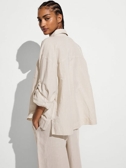 Beachwear Linen Boxy Long-Sleeve Shirt