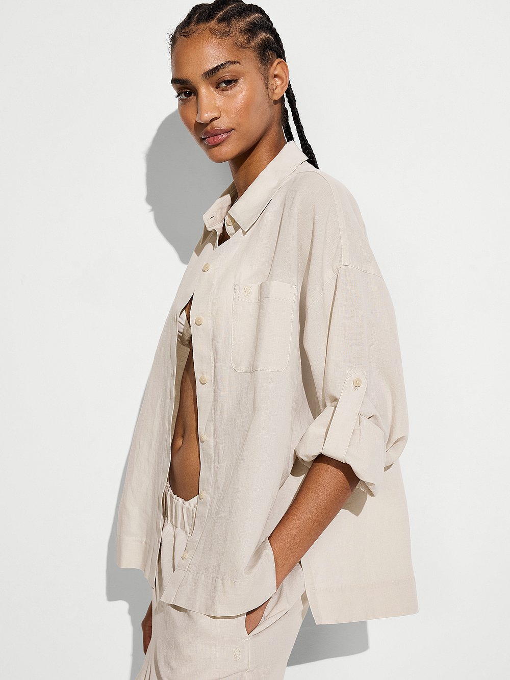 Beachwear Linen Boxy Long-Sleeve Shirt
