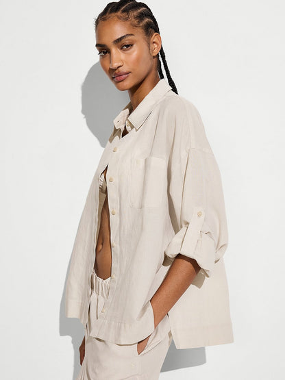 Beachwear Linen Boxy Long-Sleeve Shirt