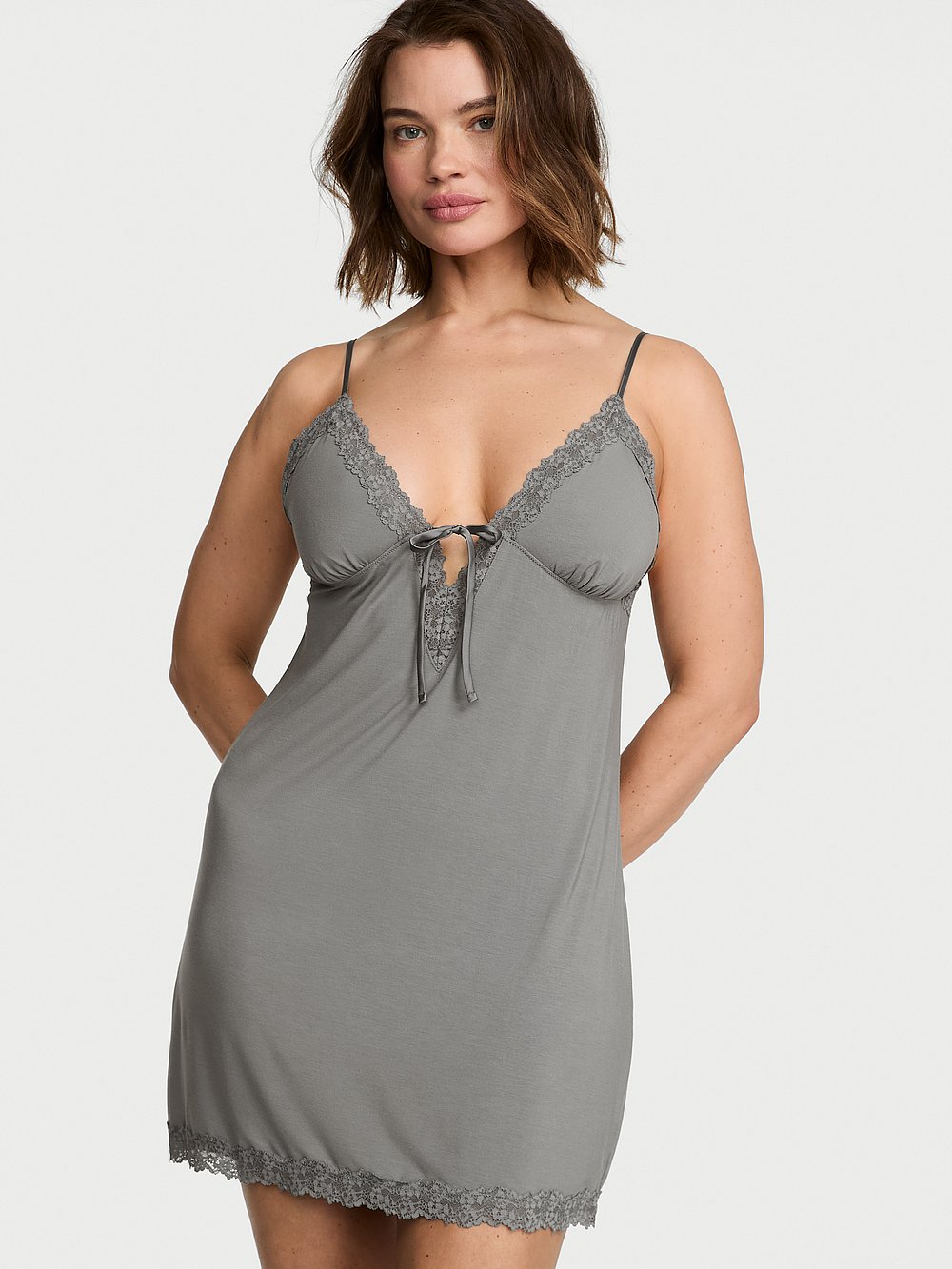 SoSoft™ Modal Lace-Trim Tie-Front Slip Dress
