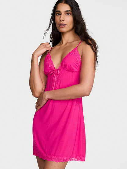 SoSoft™ Modal Lace-Trim Tie-Front Slip Dress