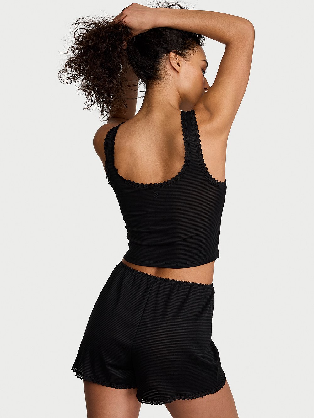 Cotton Shadow Stripe Cropped Tank & Shorts Set