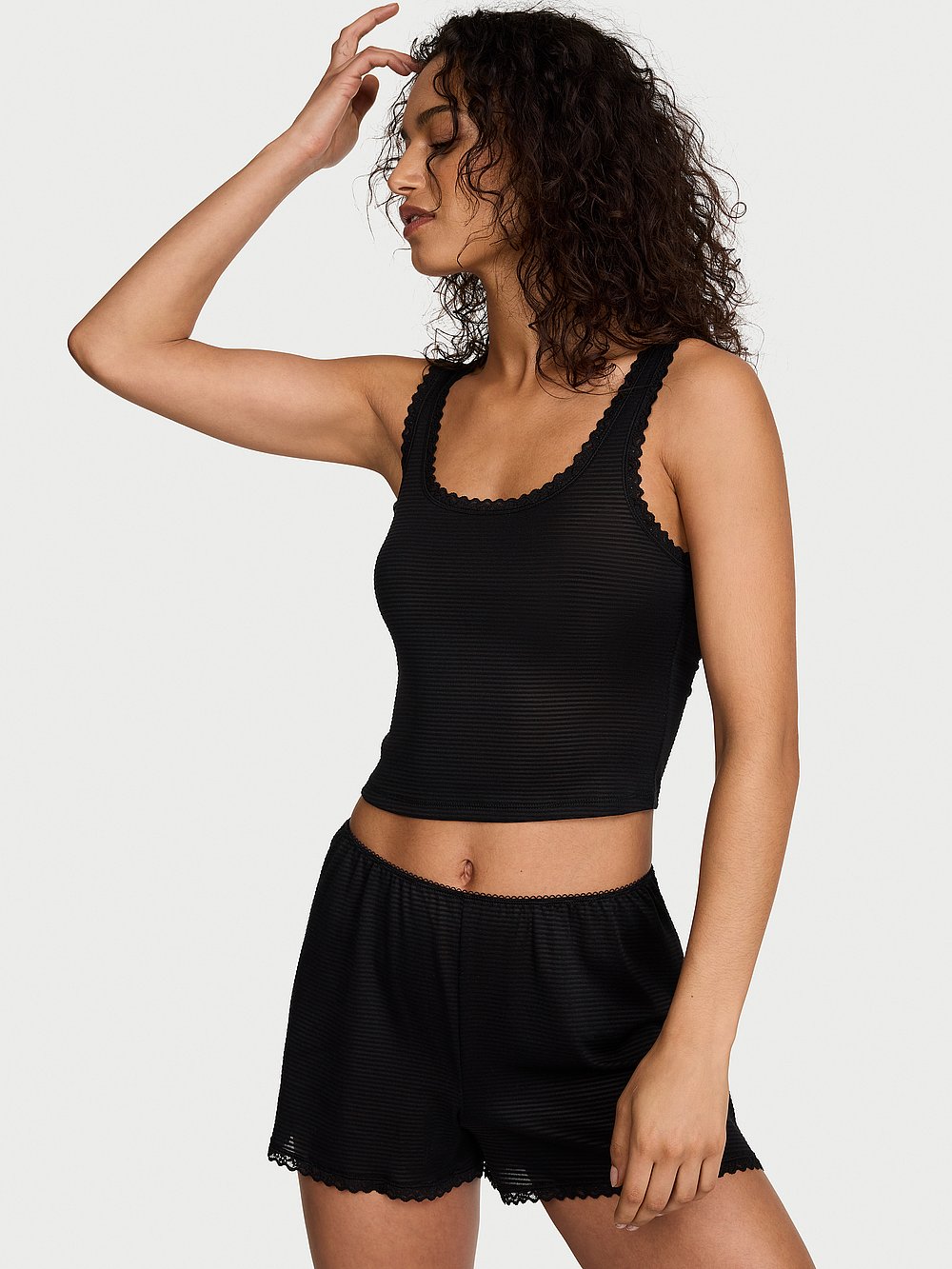 Cotton Shadow Stripe Cropped Tank & Shorts Set