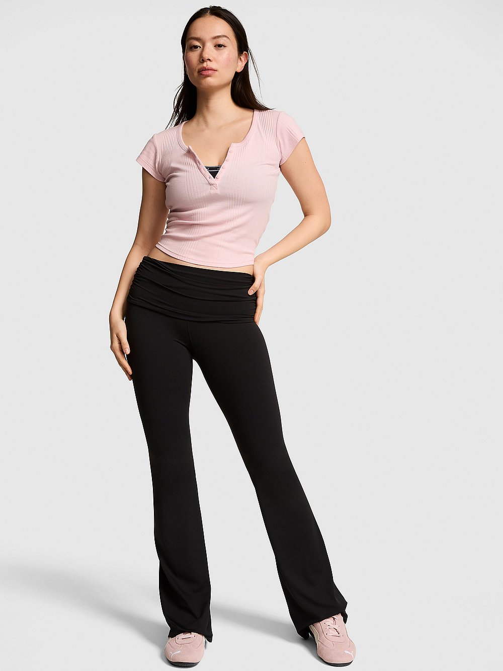 PINK Relay™ Ruched Foldover Flare Leggings