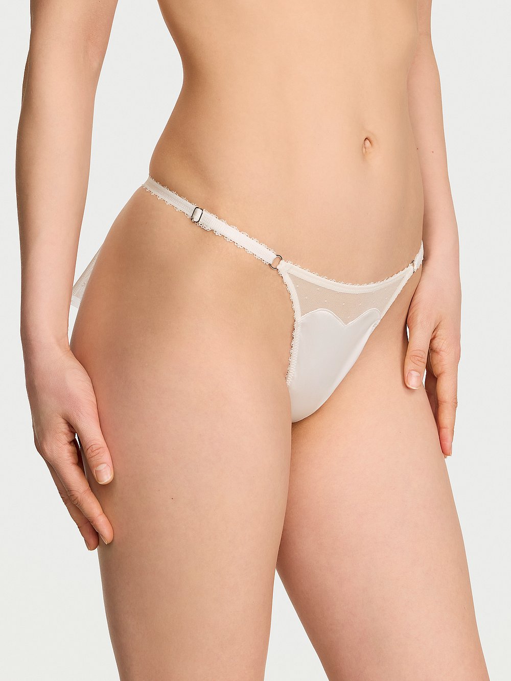 Tease Strappy Heart Embroidery Peekaboo V-String Panty