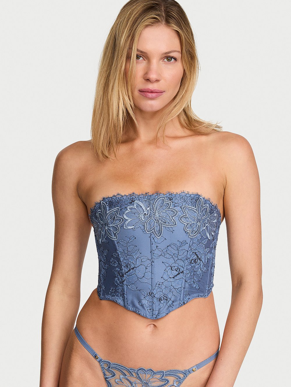 Denim Embroidery Bustier Corset Top
