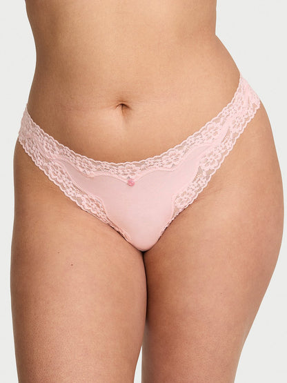Cotton Lace-Waist Thong Panty