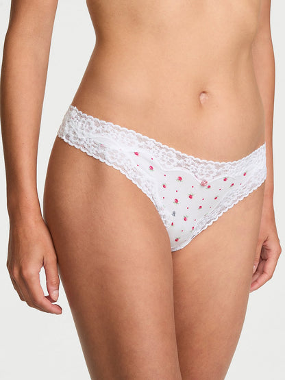 Cotton Lace-Waist Thong Panty