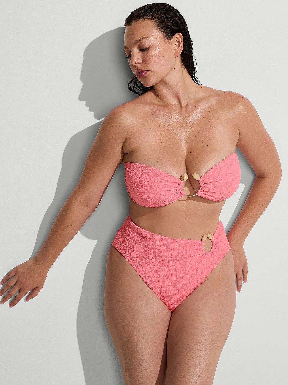 Beach Hoops Textured Jacquard Bandeau Bikini Top