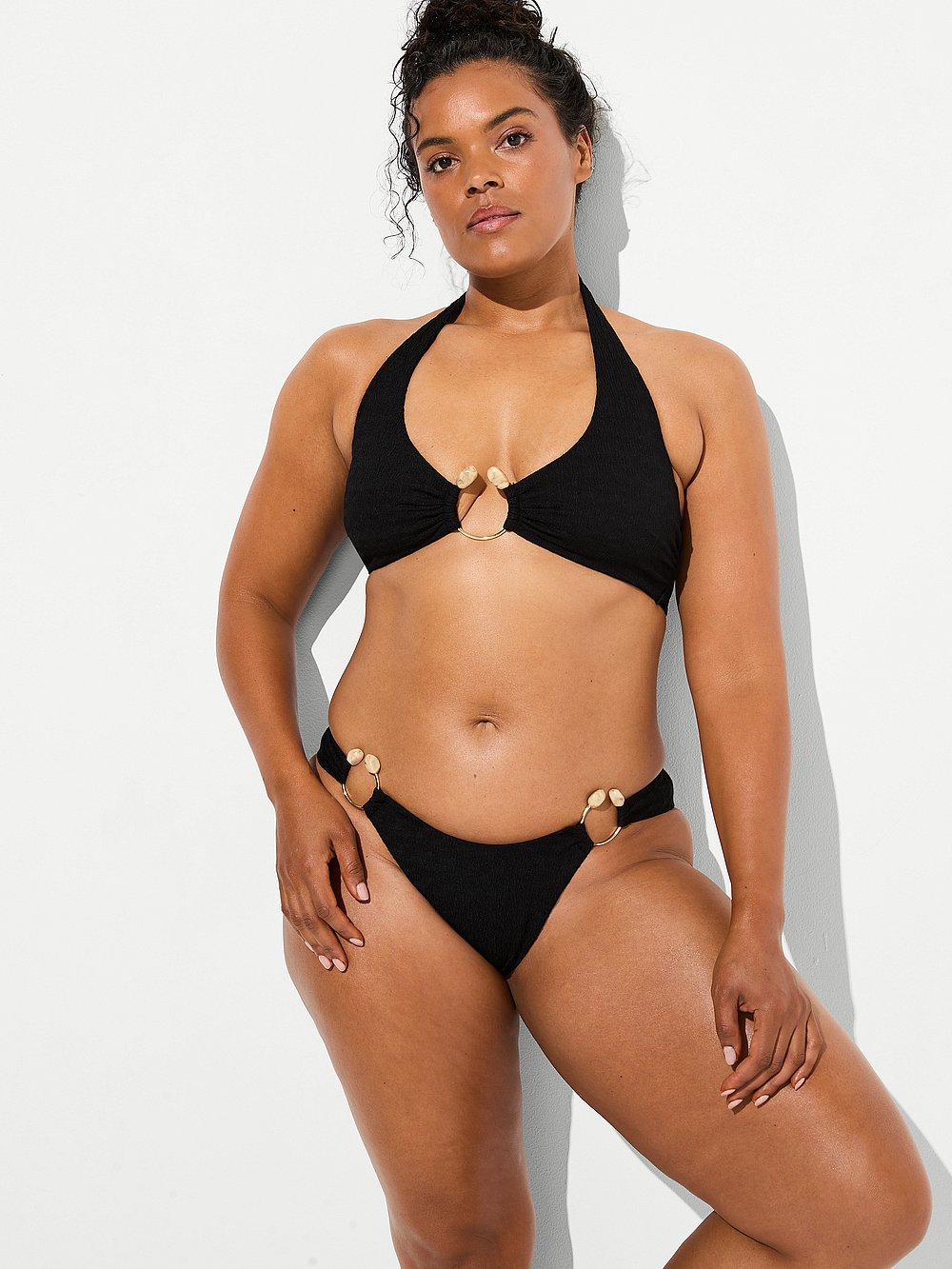 Beach Hoops Textured Jacquard Brazilian Bikini Bottom