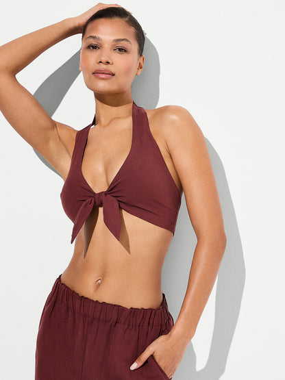 Beachwear Linen Tie-Front Halter Top