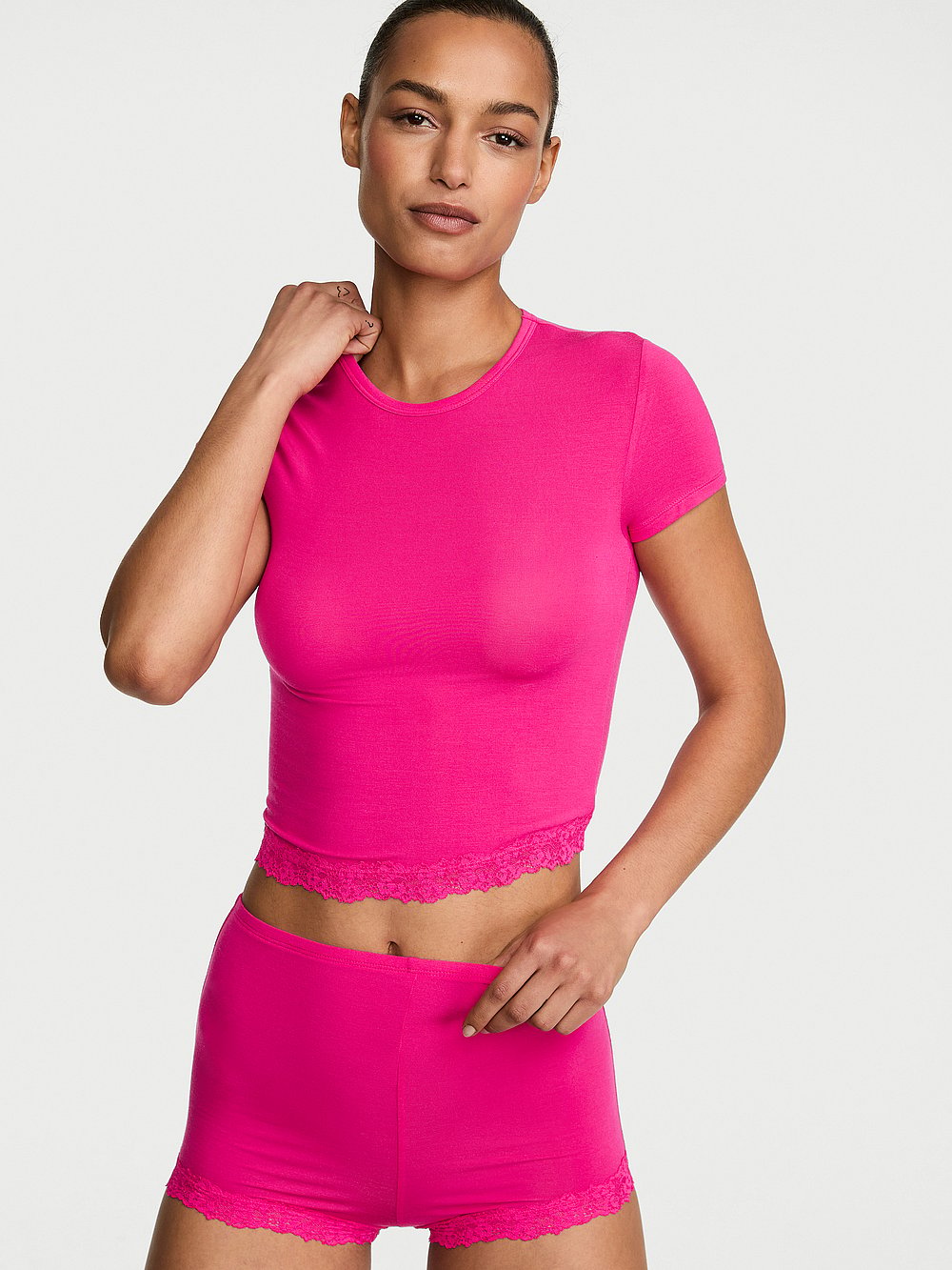 SoSoft™ Modal Lace-Trim Tee & Shortie Set