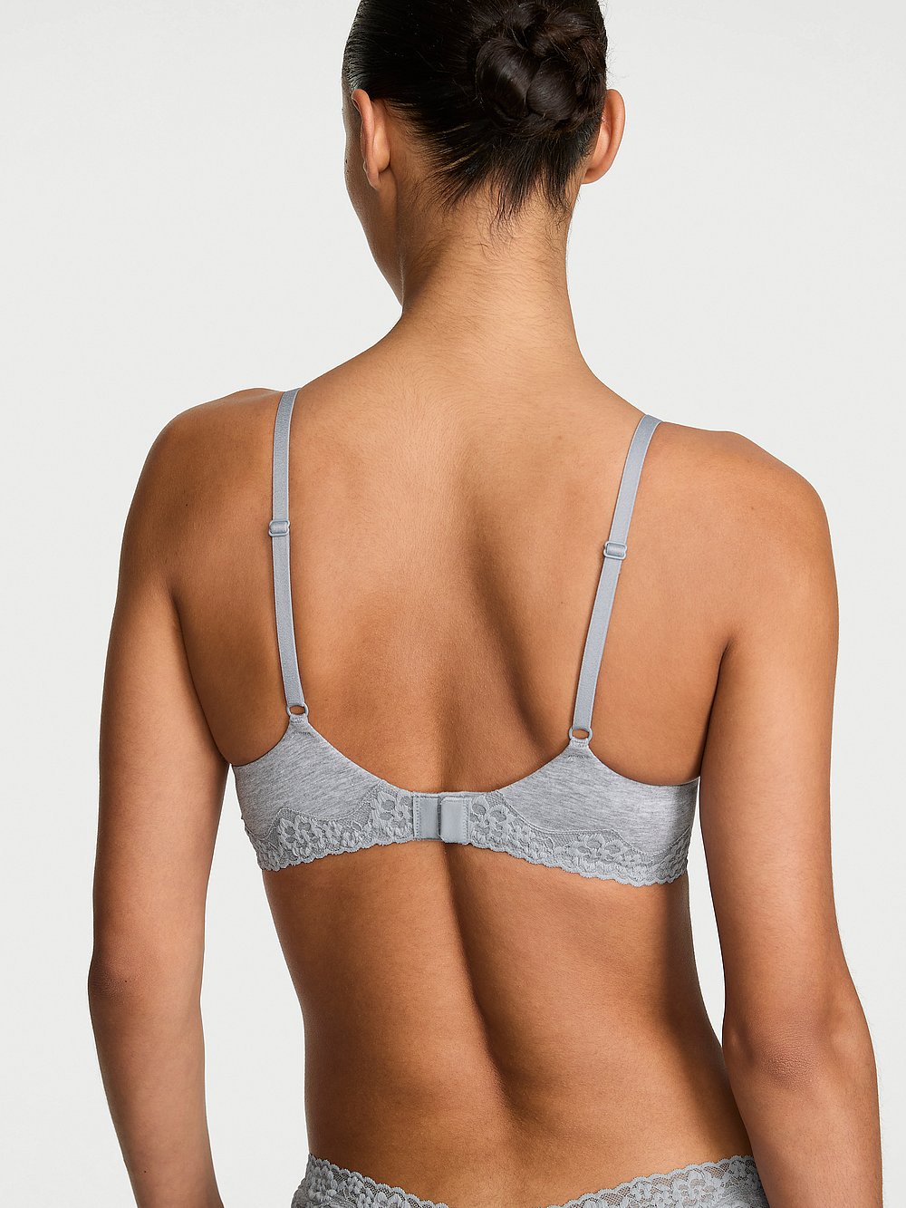 Cotton Shadow Stripe Lace-Trim Balconette Bra