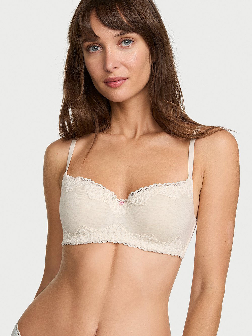 Cotton Shadow Stripe Lace-Trim Balconette Bra