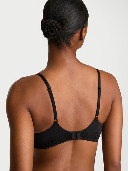 Cotton Shadow Stripe Lace-Trim Balconette Bra