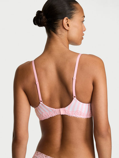 Cotton Shadow Stripe Lace-Trim Balconette Bra