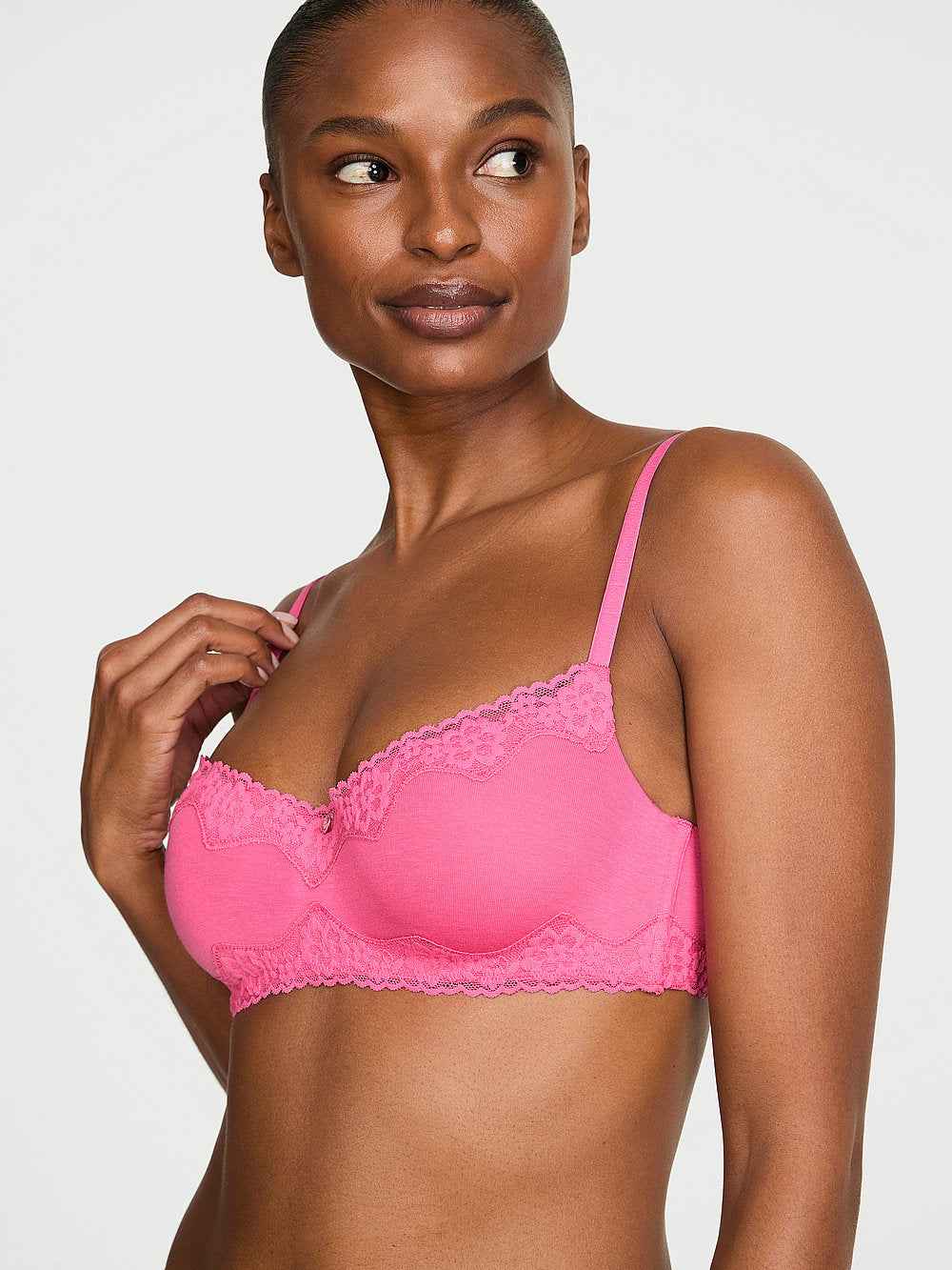 Cotton Shadow Stripe Lace-Trim Balconette Bra