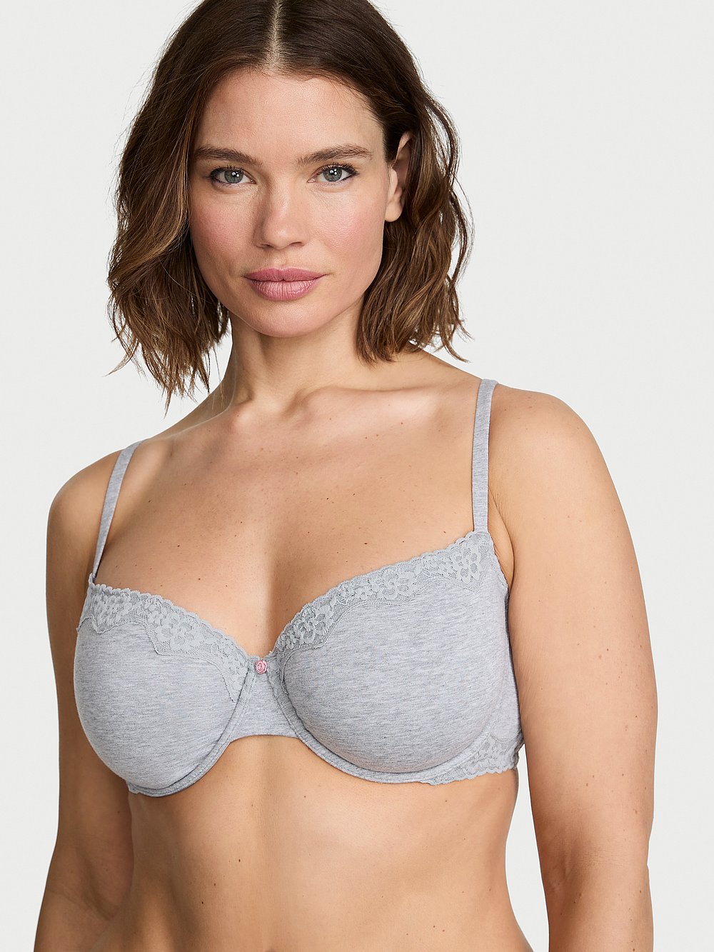 Cotton Lace-Trim Unlined Demi Bra
