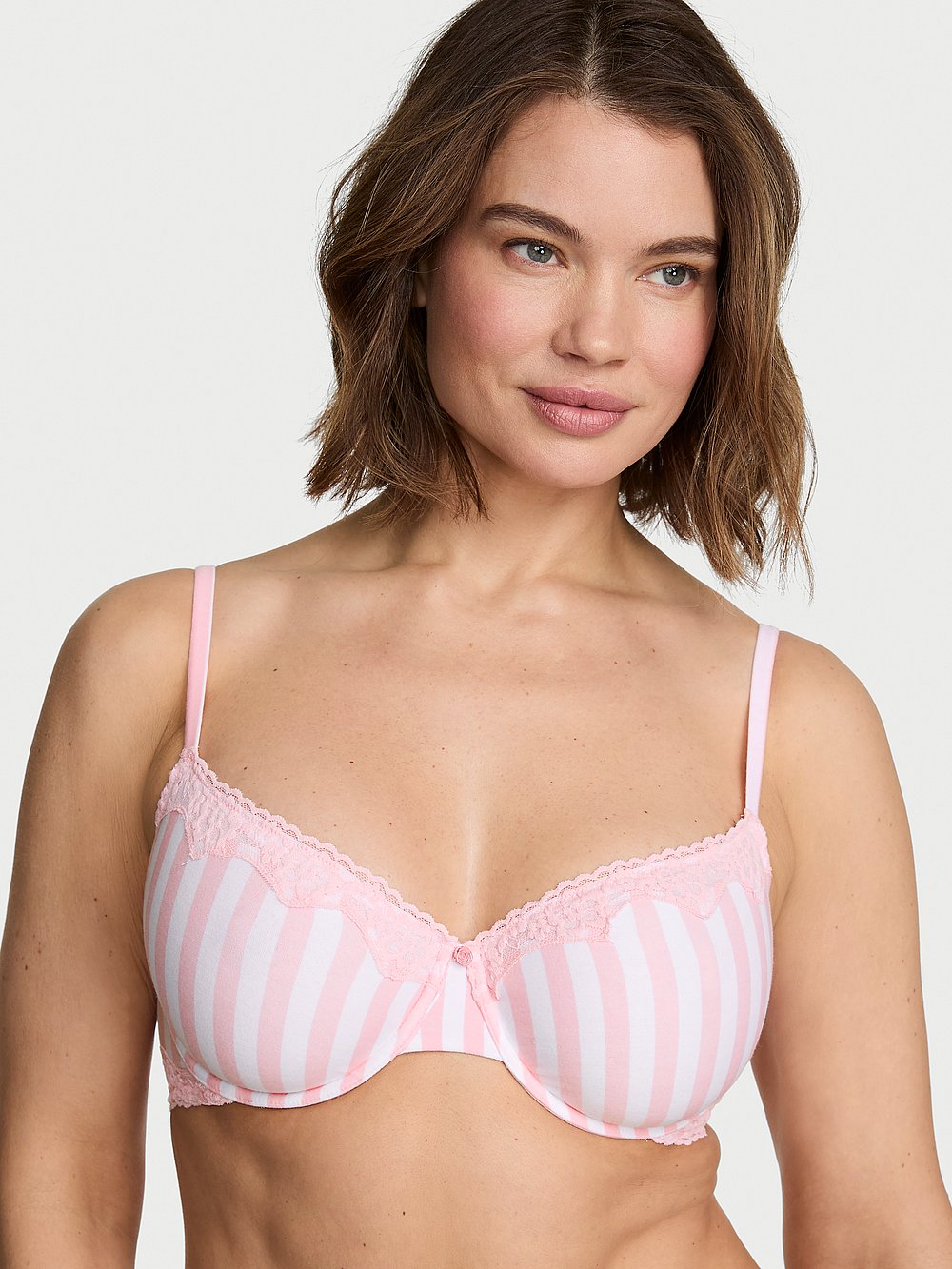 Cotton Lace-Trim Unlined Demi Bra