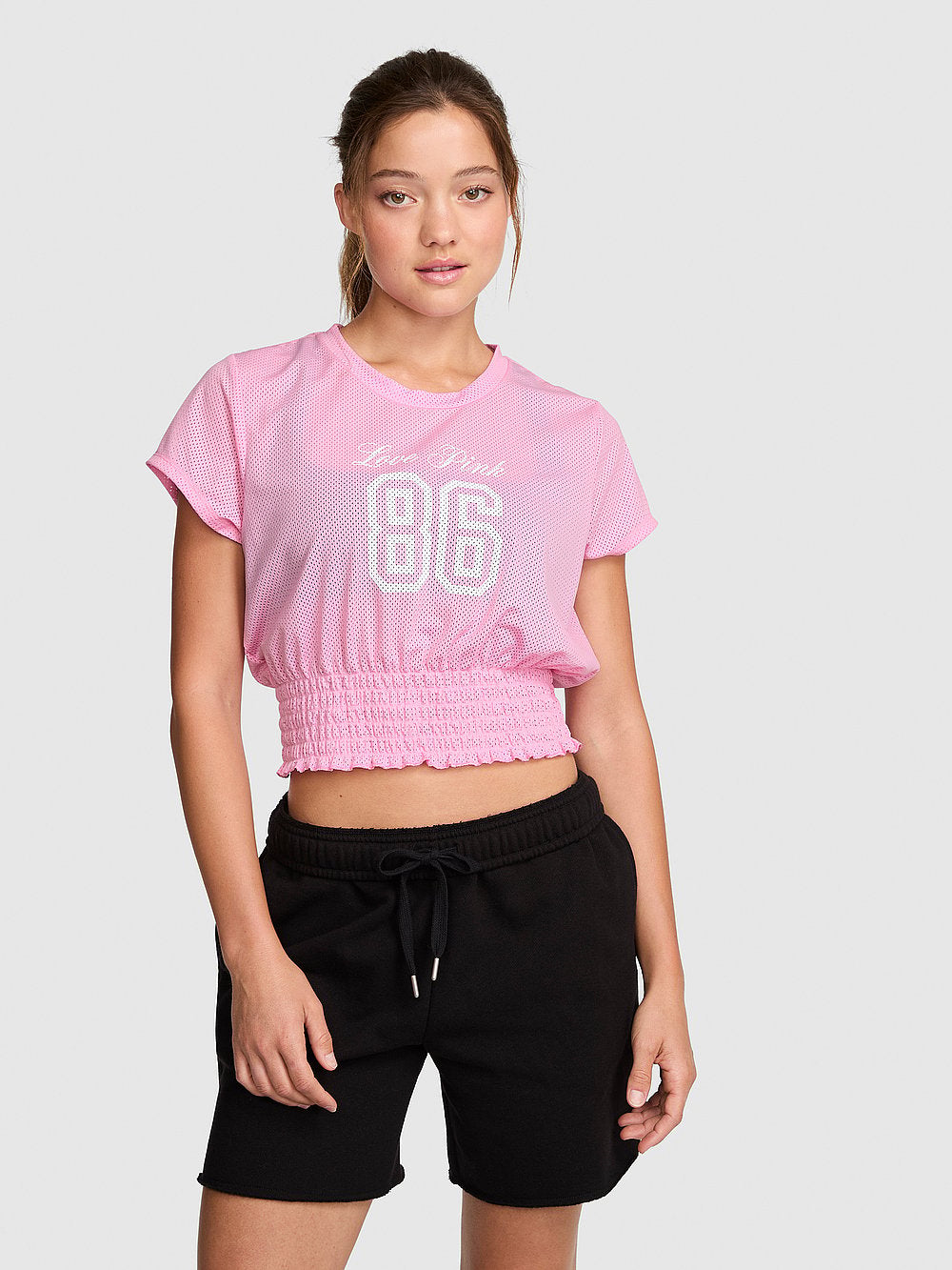 Goal-Getter Mesh Smocked-Hem Tee