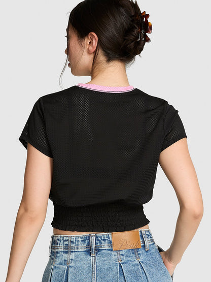 Goal-Getter Mesh Smocked-Hem Tee