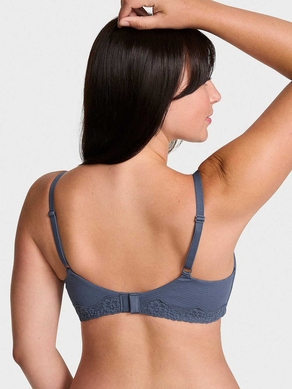 Cotton Shadow Stripe Lace-Trim Balconette Bra